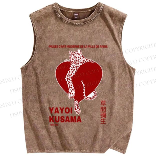 Unisex Yayoi Kusama Panther With Heart Printed Washed Tank Top