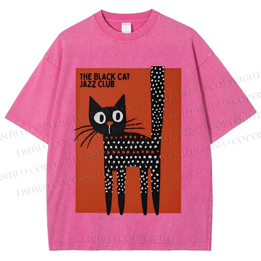 Unisex Black Cat Jazz Club Printed Washed Tee
