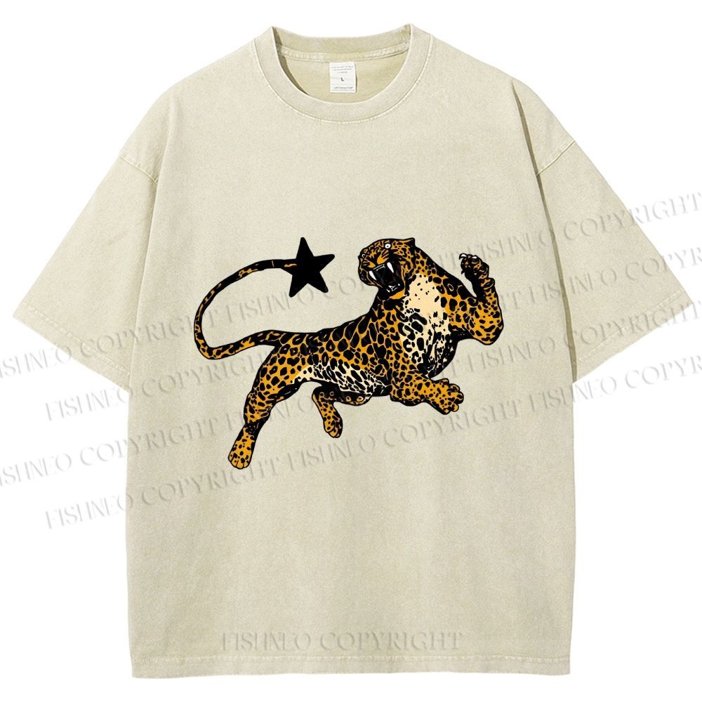 Unisex Panther Star Printed Washed Tee