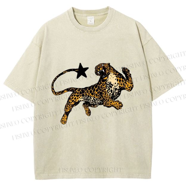 Unisex Panther Star Printed Washed Tee
