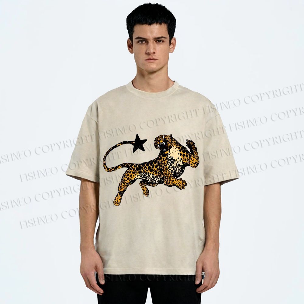 Unisex Panther Star Printed Washed Tee