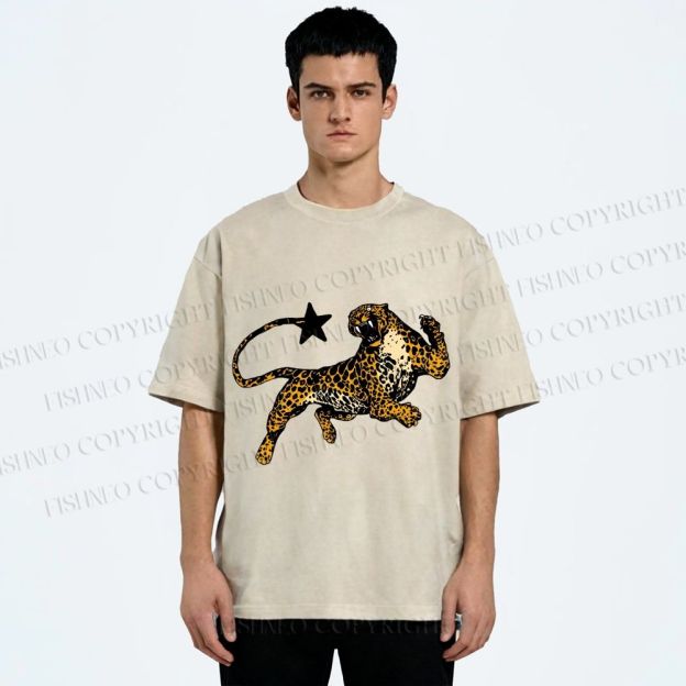 Unisex Panther Star Printed Washed Tee