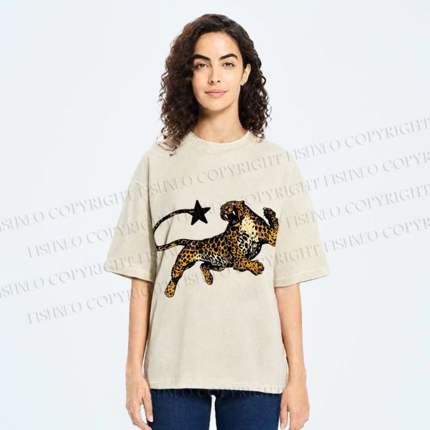 Unisex Panther Star Printed Washed Tee
