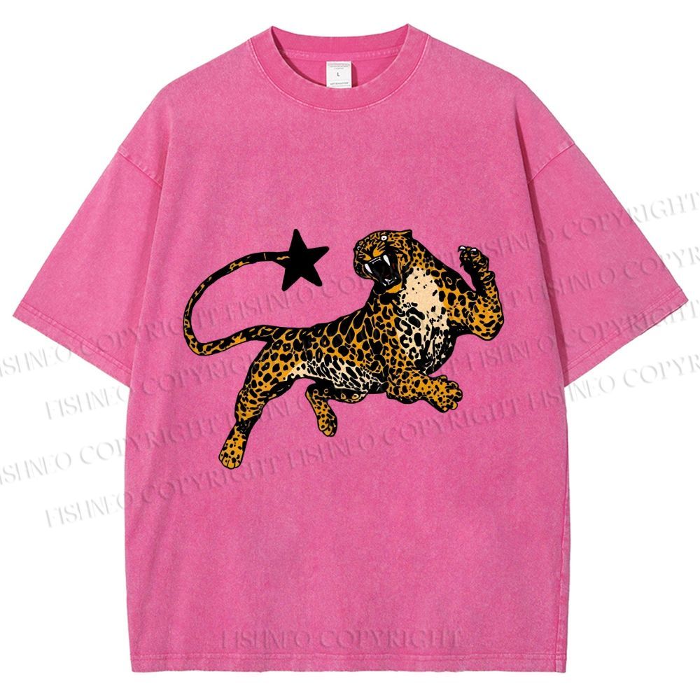 Unisex Panther Star Printed Washed Tee