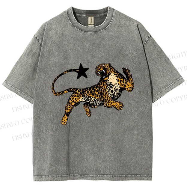 Unisex Panther Star Printed Washed Tee