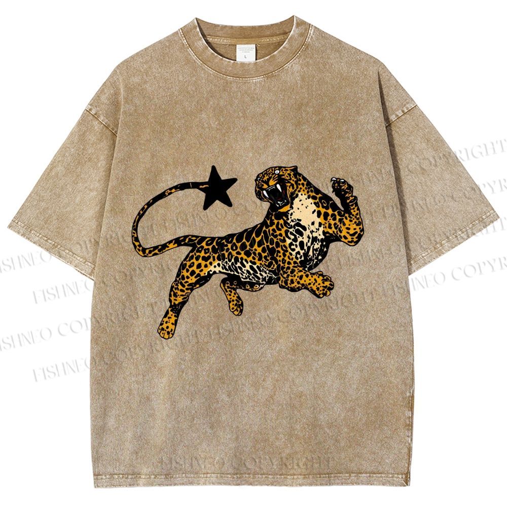 Unisex Panther Star Printed Washed Tee