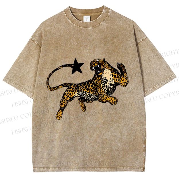 Unisex Panther Star Printed Washed Tee