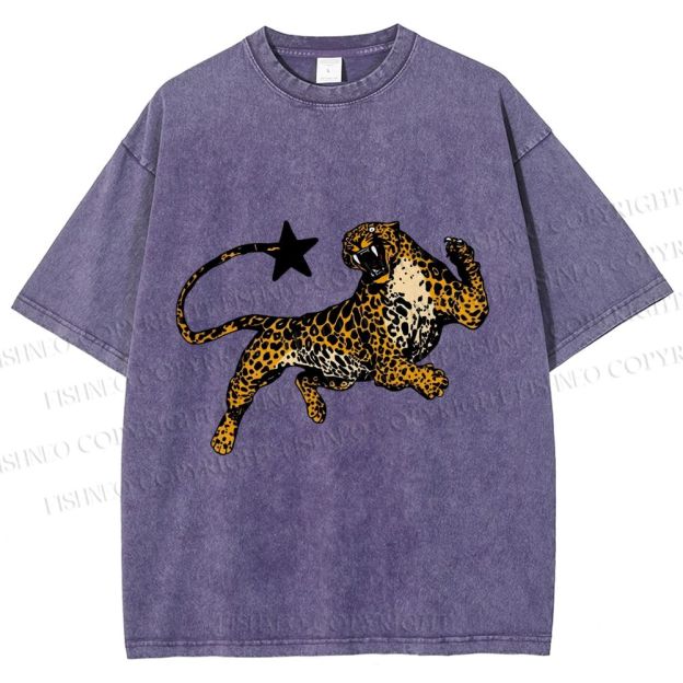 Unisex Panther Star Printed Washed Tee