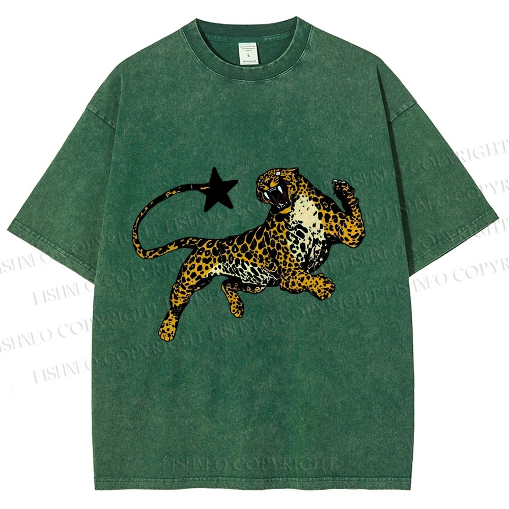 Unisex Panther Star Printed Washed Tee