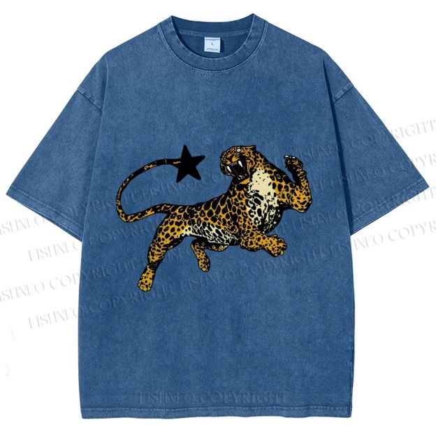 Unisex Panther Star Printed Washed Tee