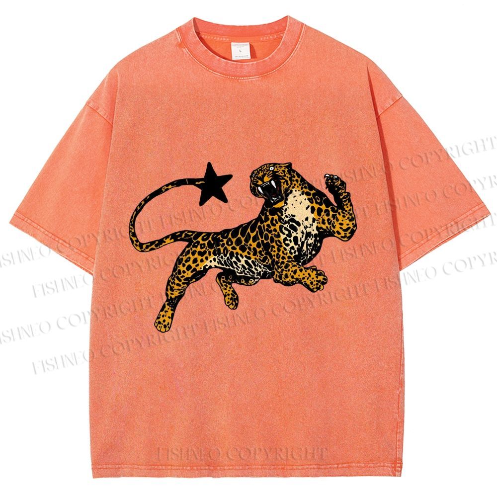 Unisex Panther Star Printed Washed Tee