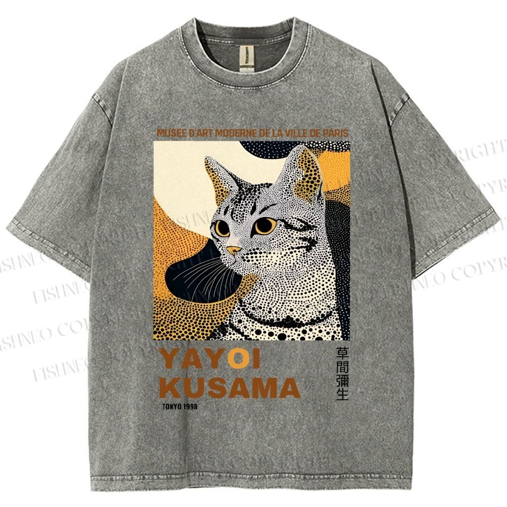 Unisex Yayoi Kusama Cat Printed Washed Tee
