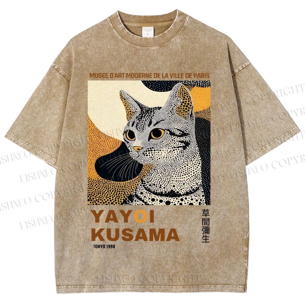 Unisex Yayoi Kusama Cat Printed Washed Tee