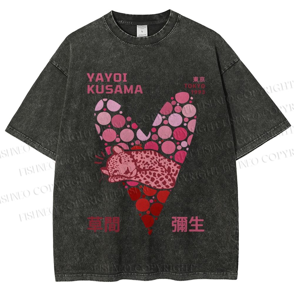 Unisex Yayoi Kusama Pink Panther in Heart Printed Washed Tee