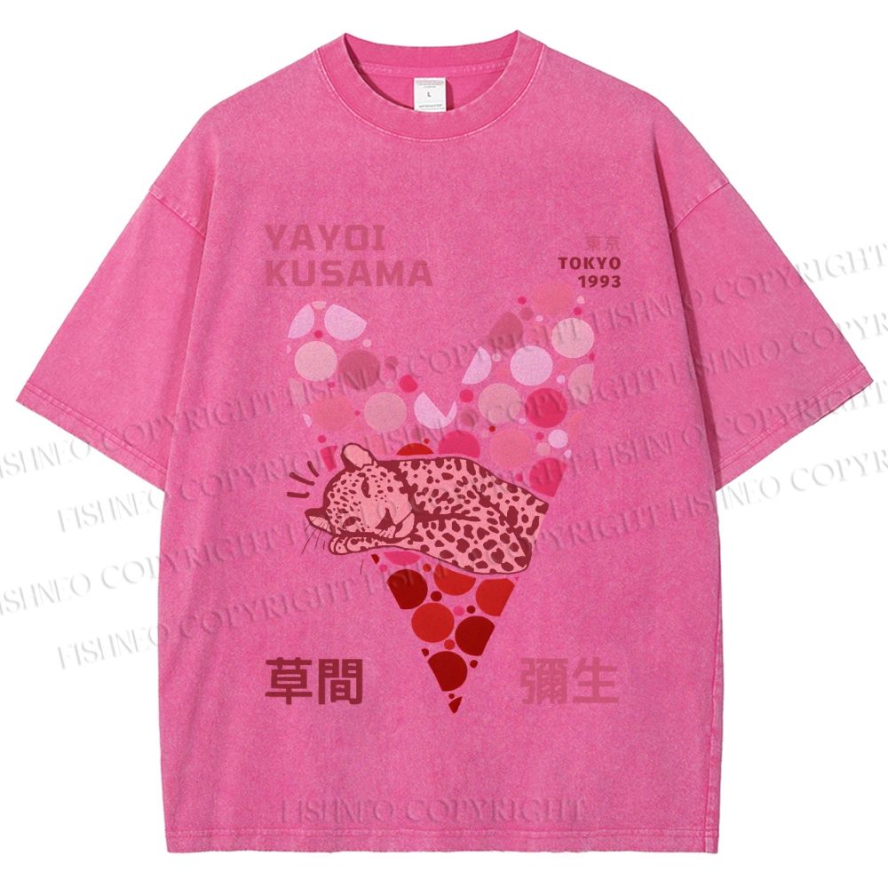 Unisex Yayoi Kusama Pink Panther in Heart Printed Washed Tee