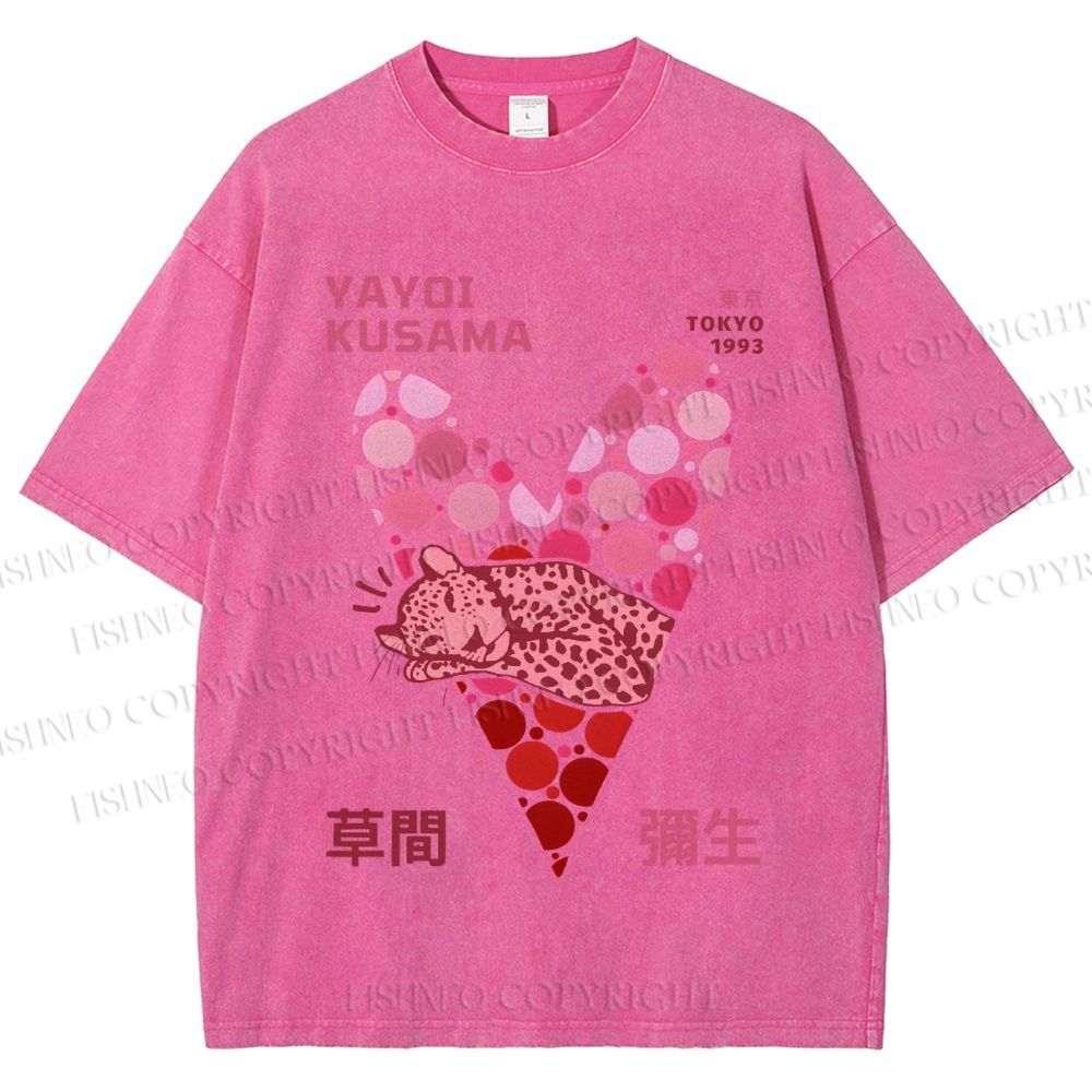 Unisex Yayoi Kusama Pink Panther in Heart Printed Washed Tee