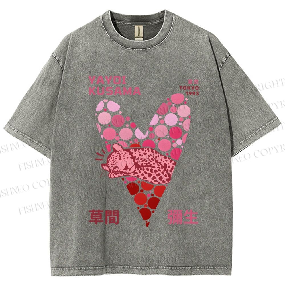 Unisex Yayoi Kusama Pink Panther in Heart Printed Washed Tee