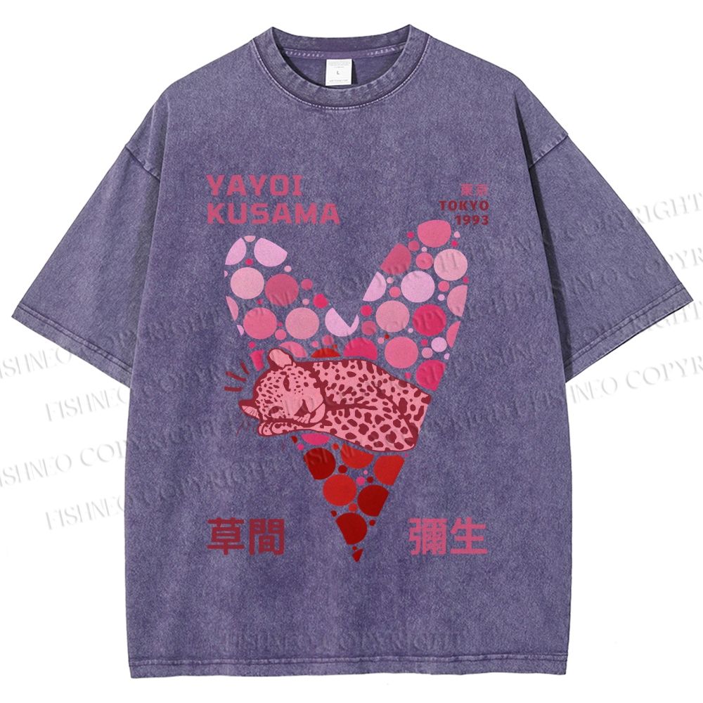 Unisex Yayoi Kusama Pink Panther in Heart Printed Washed Tee
