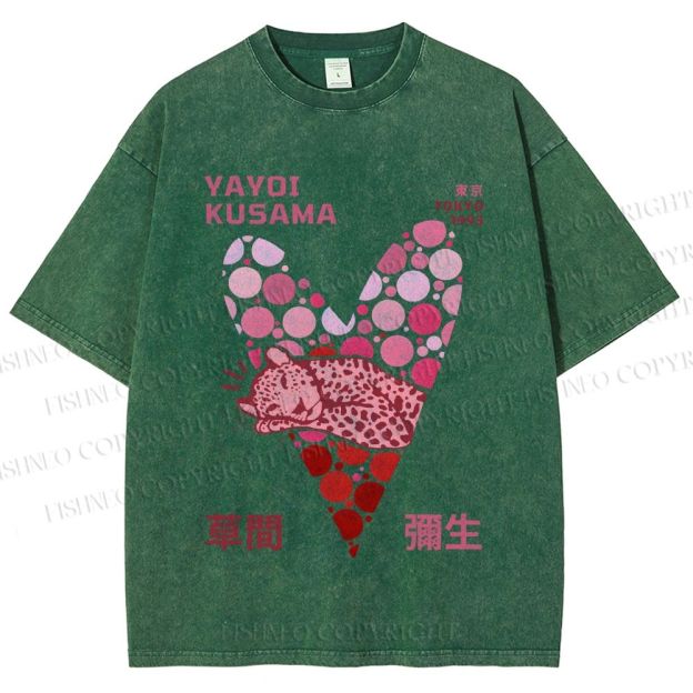 Unisex Yayoi Kusama Pink Panther in Heart Printed Washed Tee