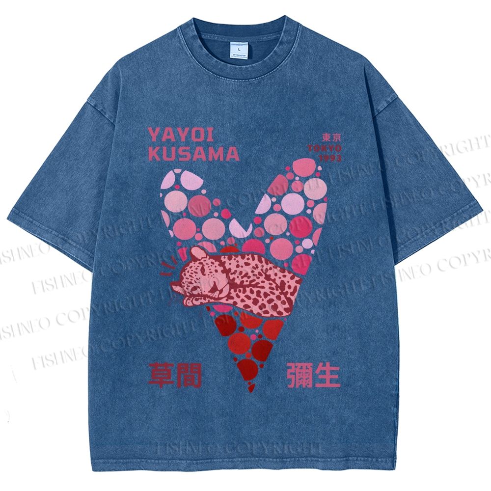 Unisex Yayoi Kusama Pink Panther in Heart Printed Washed Tee