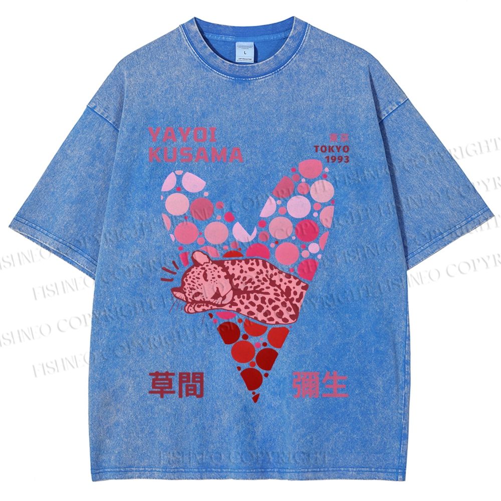 Unisex Yayoi Kusama Pink Panther in Heart Printed Washed Tee
