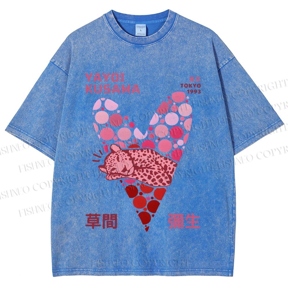 Unisex Yayoi Kusama Pink Panther in Heart Printed Washed Tee