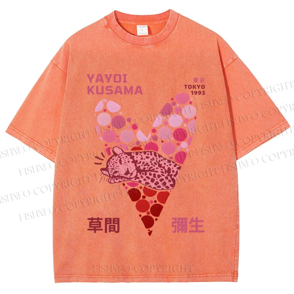 Unisex Yayoi Kusama Pink Panther in Heart Printed Washed Tee