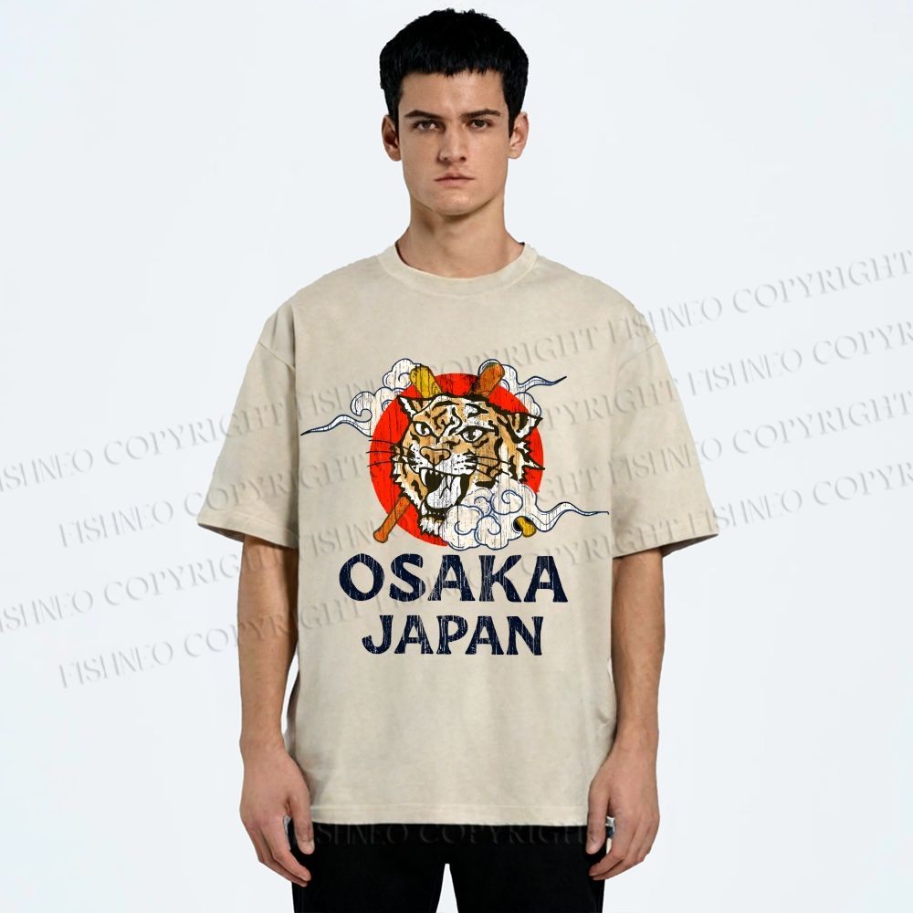 Unisex Vintage Osaka Baseball Club Printed Washed Tee