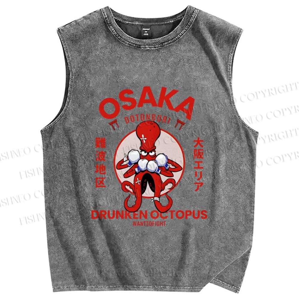 Unisex Osaka Octopus Monster Japan Printed Washed Tank Top