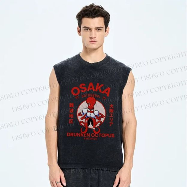 Unisex Osaka Octopus Monster Japan Printed Washed Tank Top
