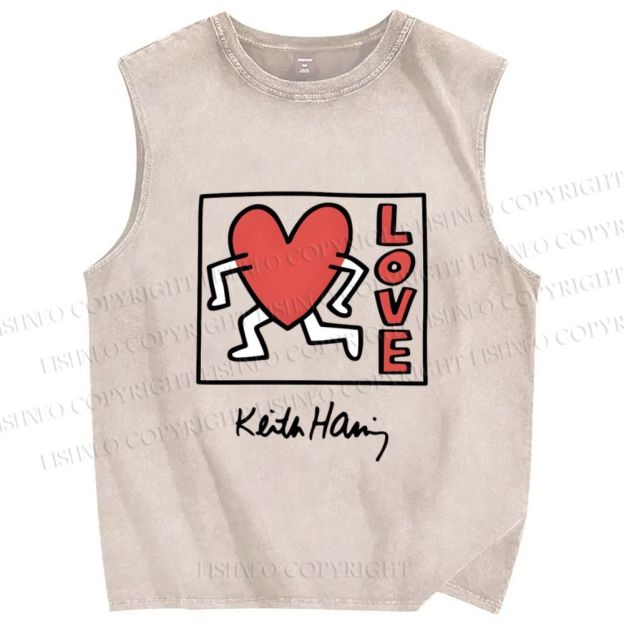 Unisex Keith Haring Love Printed Washed Tank Top