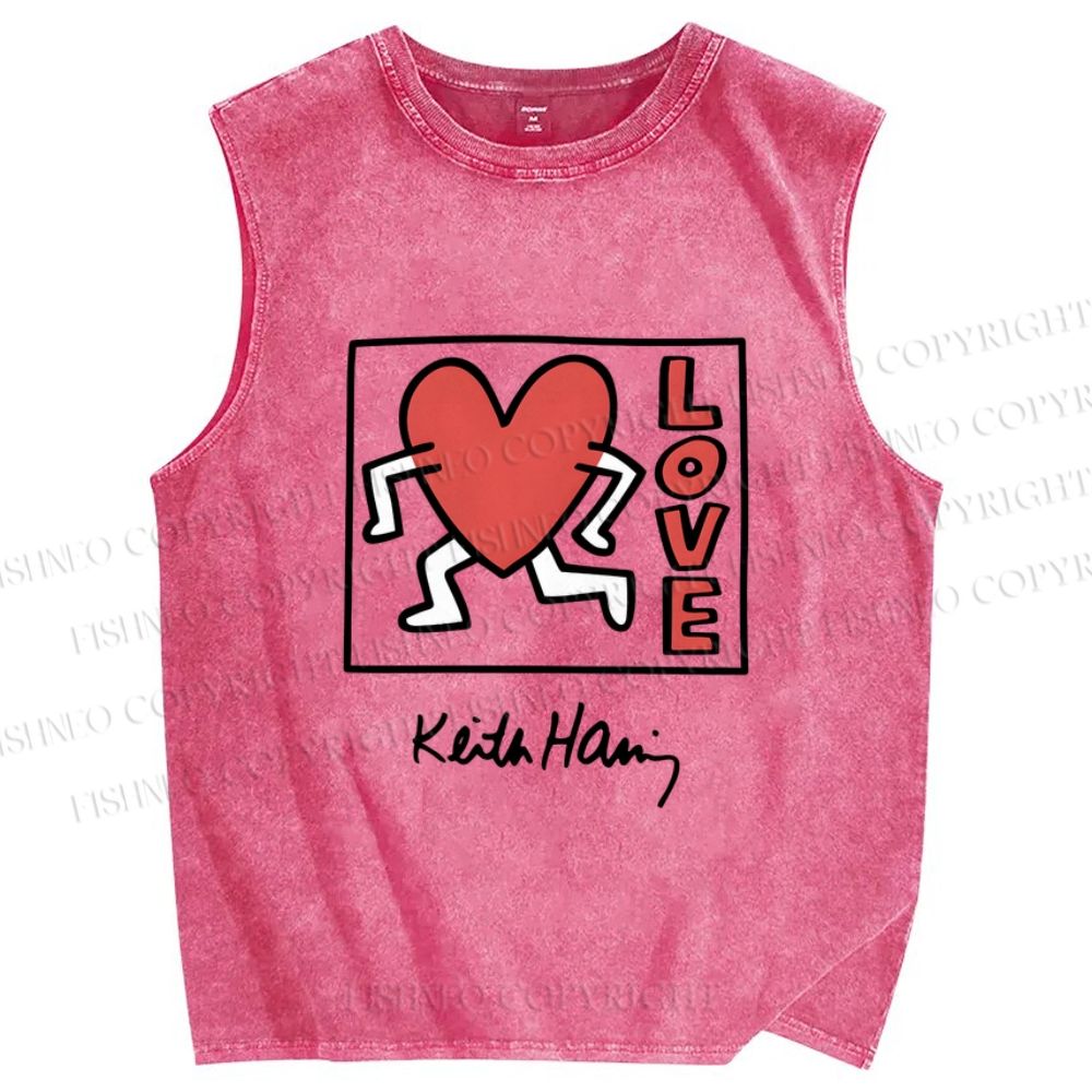 Unisex Keith Haring Love Printed Washed Tank Top