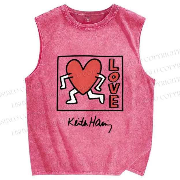 Unisex Keith Haring Love Printed Washed Tank Top