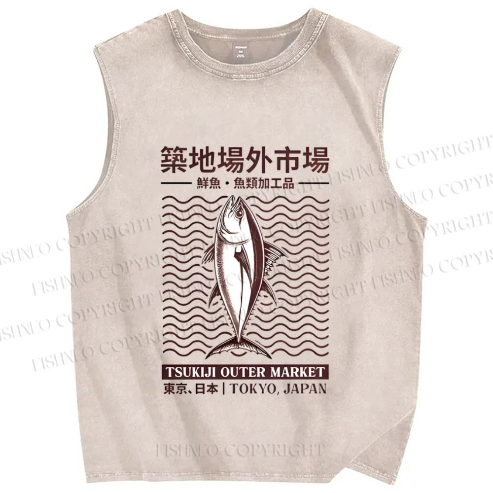 Unisex Tsukiji Outer Market Printed Washed Tank Top