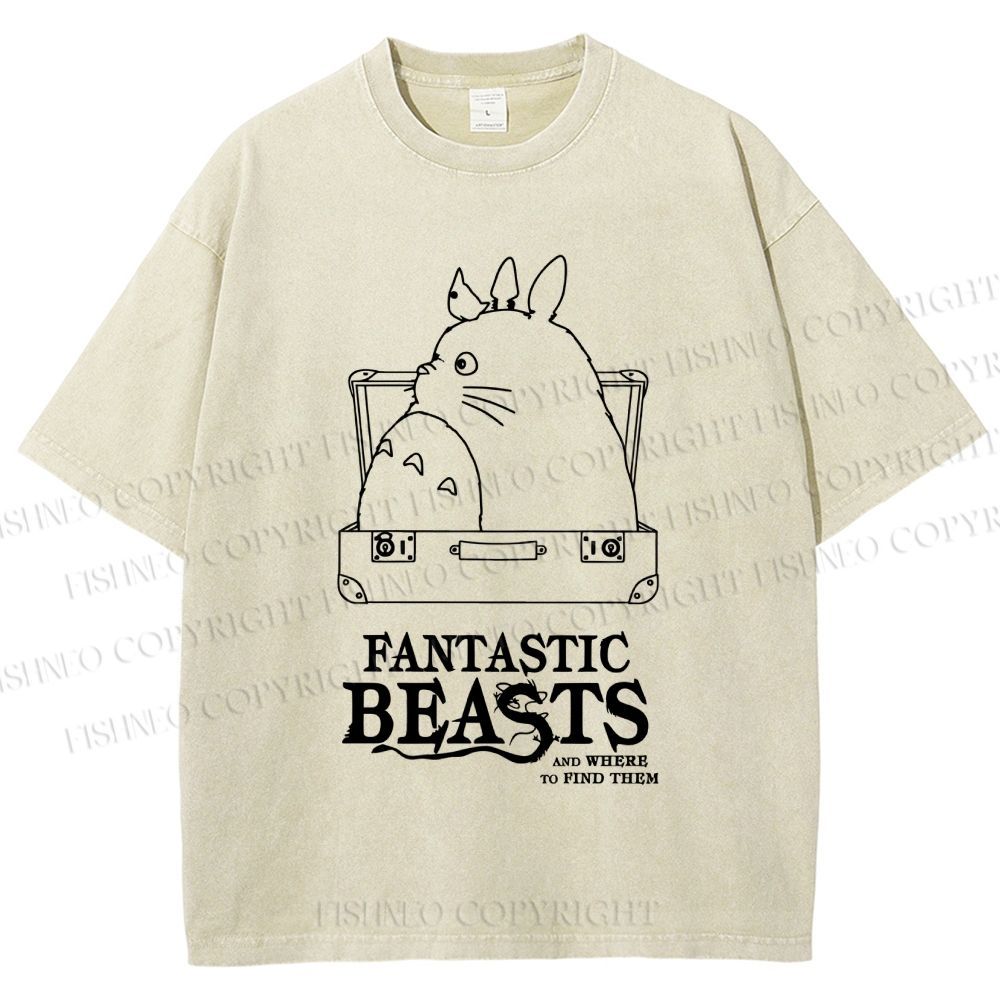 Unisex Totoro Fantastic Beasts And Where To Find Them Printed Washed Tee