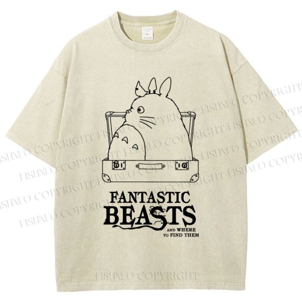 Unisex Totoro Fantastic Beasts And Where To Find Them Printed Washed Tee
