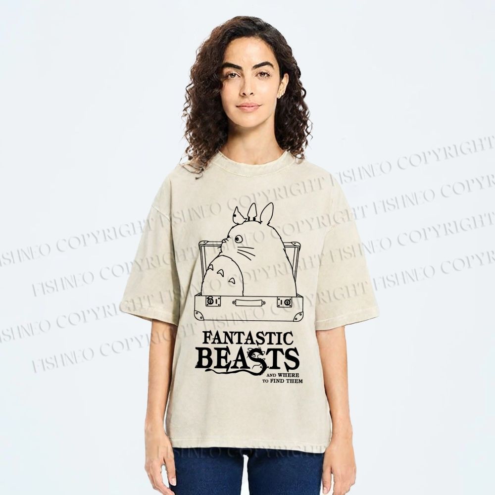Unisex Totoro Fantastic Beasts And Where To Find Them Printed Washed Tee
