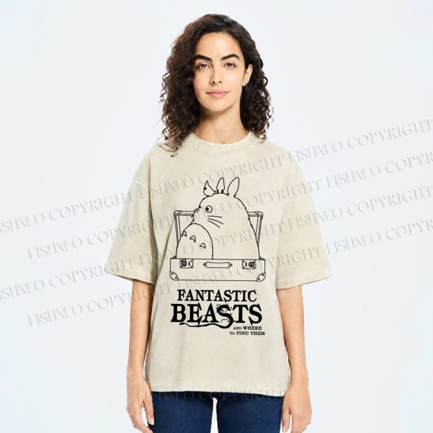 Unisex Totoro Fantastic Beasts And Where To Find Them Printed Washed Tee