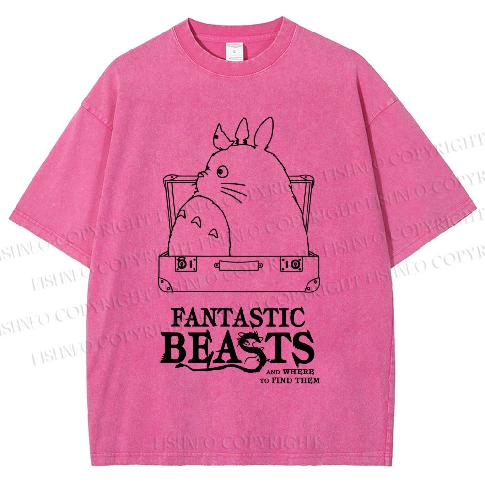 Unisex Totoro Fantastic Beasts And Where To Find Them Printed Washed Tee