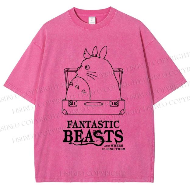 Unisex Totoro Fantastic Beasts And Where To Find Them Printed Washed Tee