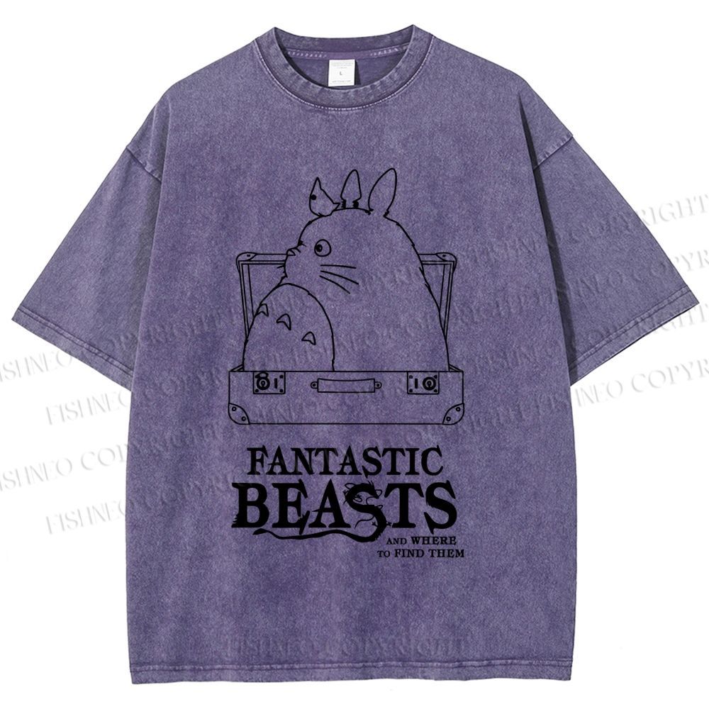 Unisex Totoro Fantastic Beasts And Where To Find Them Printed Washed Tee