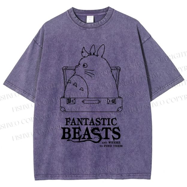 Unisex Totoro Fantastic Beasts And Where To Find Them Printed Washed Tee