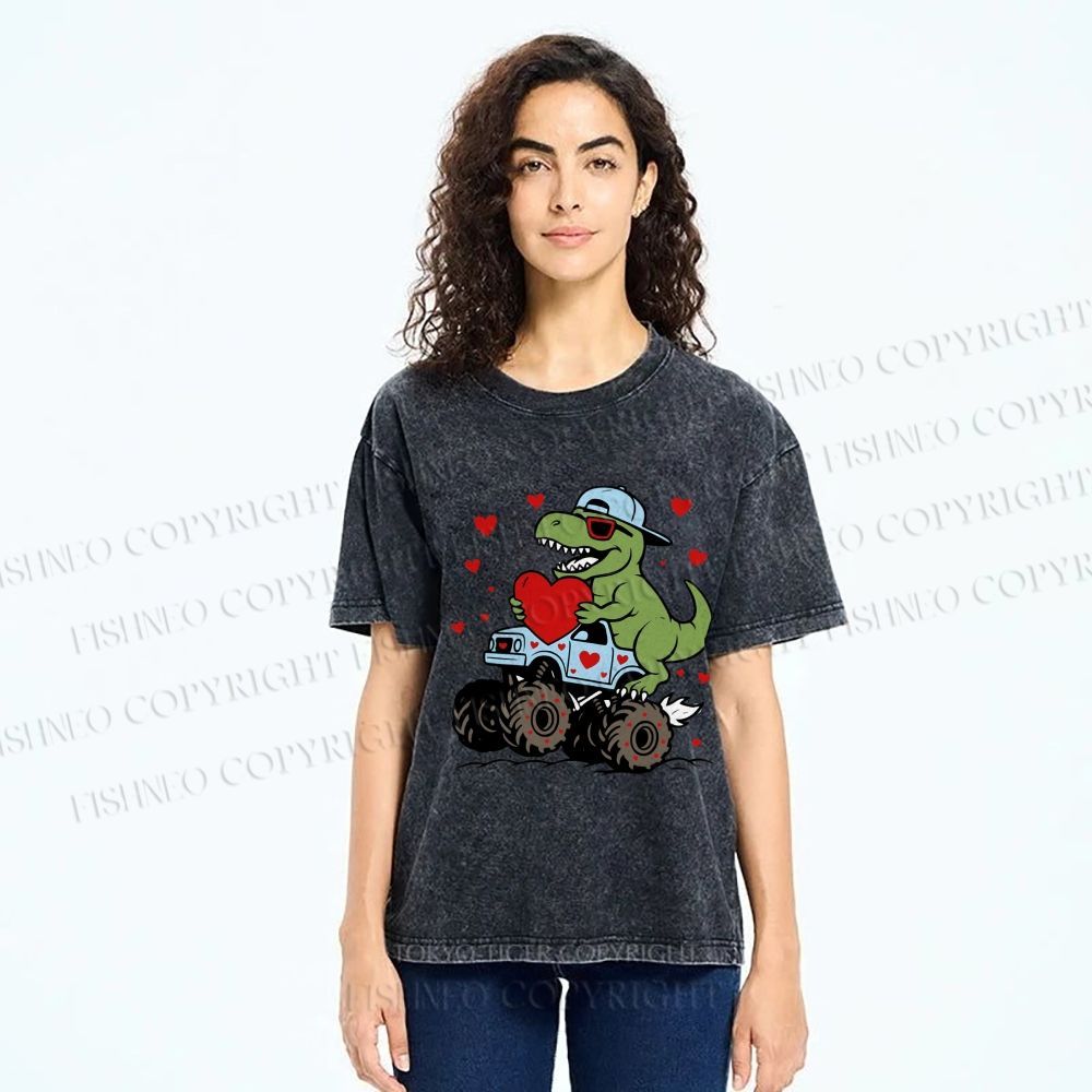 Unisex Love Of Dinosaur Printed Washed Tee