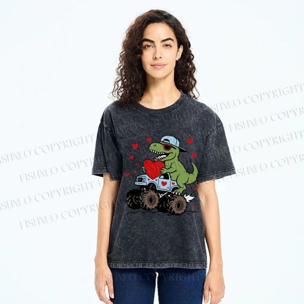 Unisex Love Of Dinosaur Printed Washed Tee