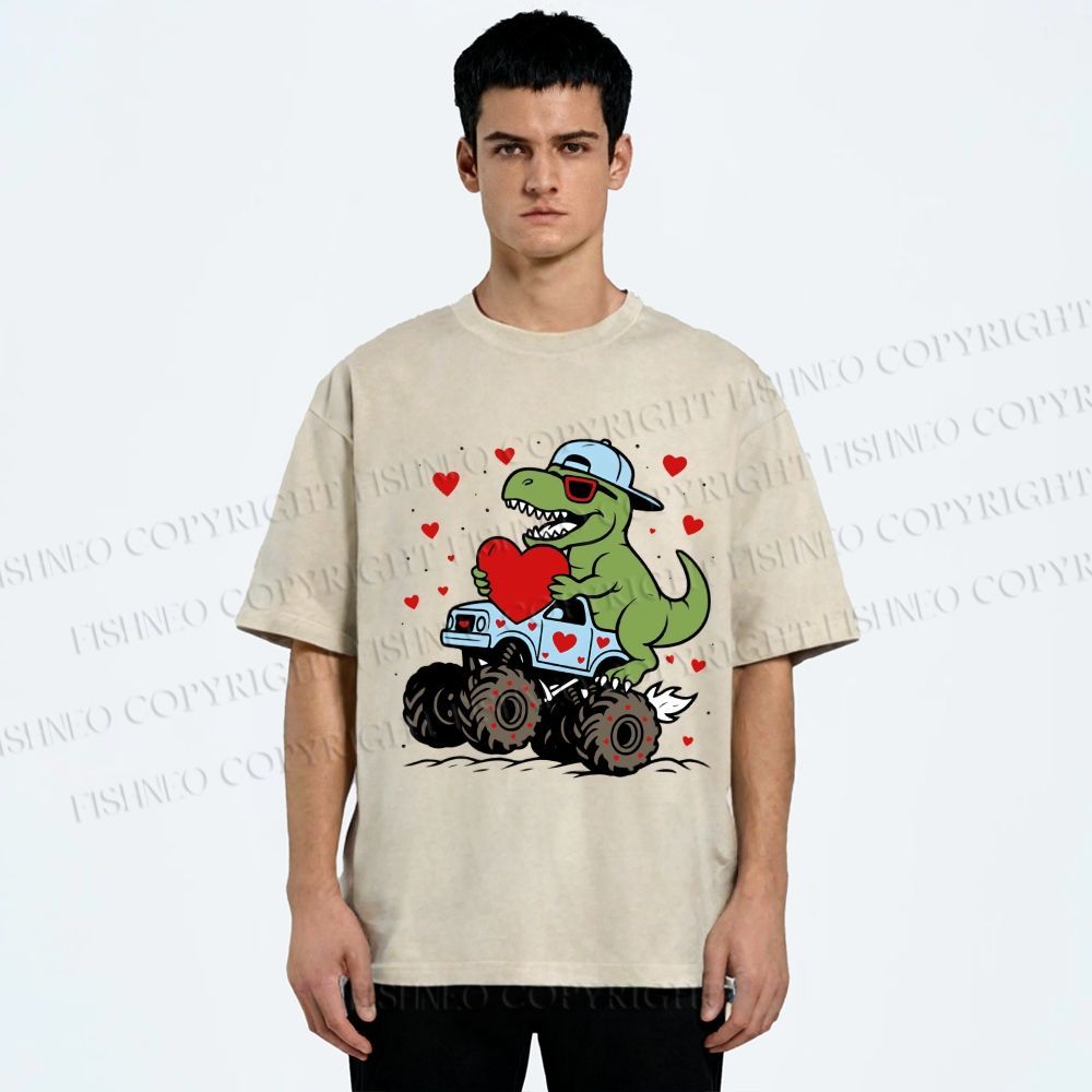 Unisex Love Of Dinosaur Printed Washed Tee