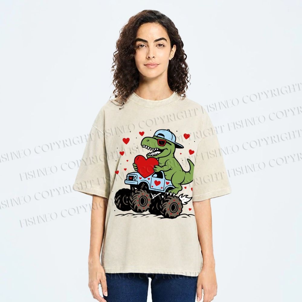 Unisex Love Of Dinosaur Printed Washed Tee