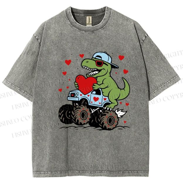 Unisex Love Of Dinosaur Printed Washed Tee