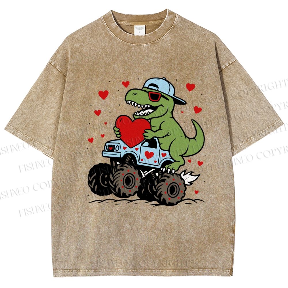 Unisex Love Of Dinosaur Printed Washed Tee