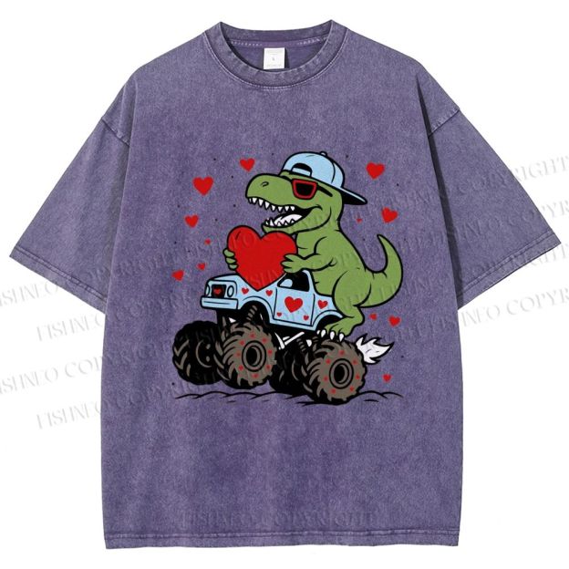 Unisex Love Of Dinosaur Printed Washed Tee