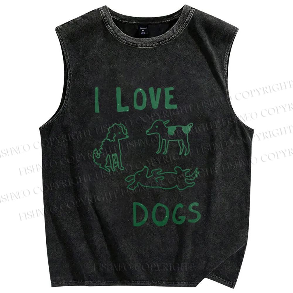 Unisex I Love Dogs Printed Washed Tank Top